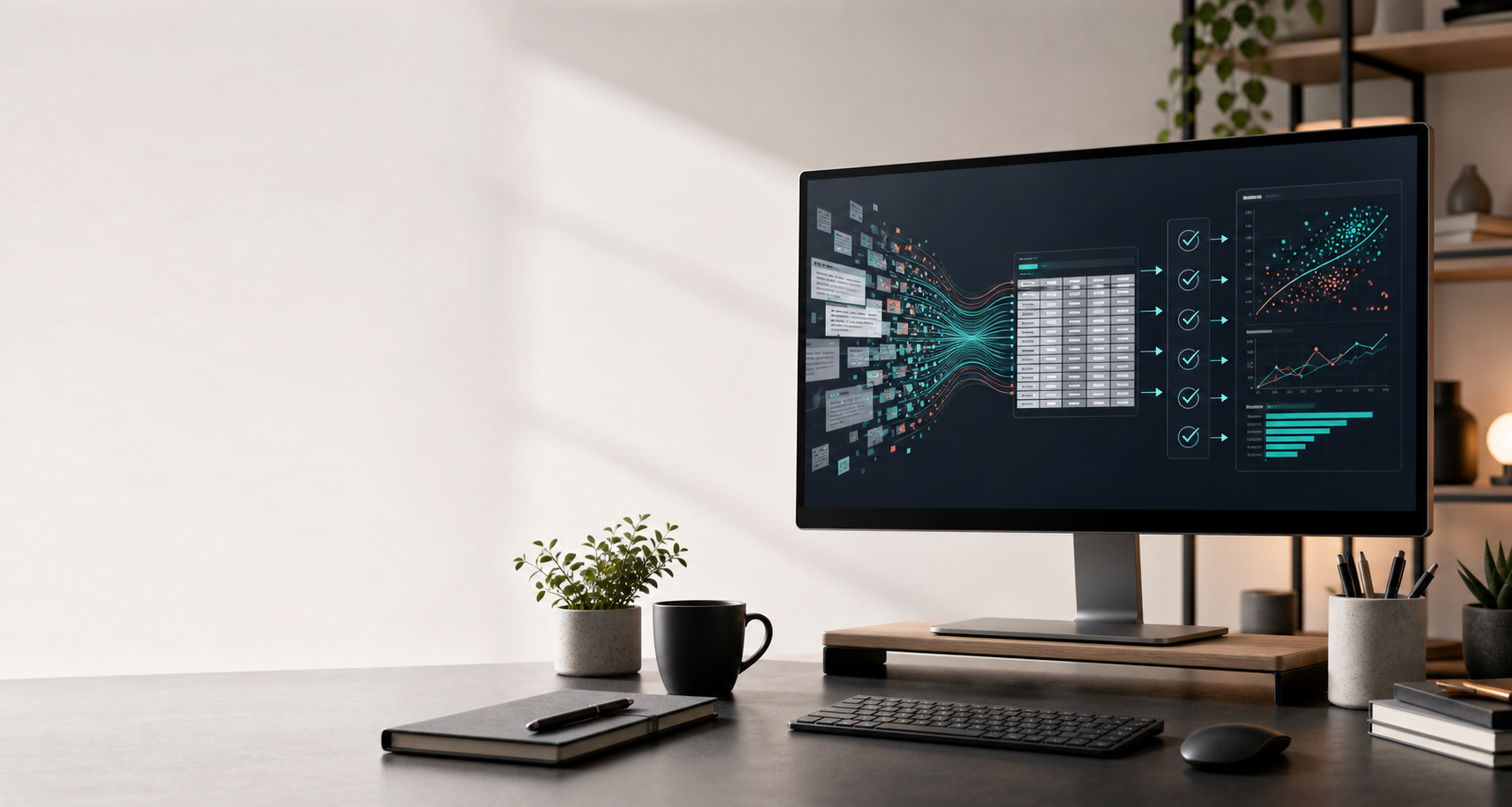 Clearforge Data consulting workspace showing raw web data, clean tables, and model evaluation visuals.