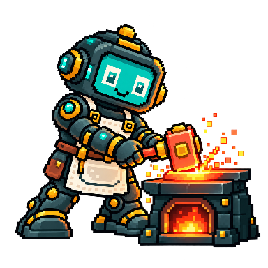 Clearforge mascot hammering at a forge