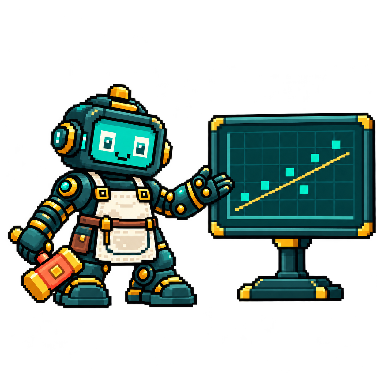 Clearforge mascot presenting a model on a chart